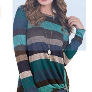cCrewneck Stripe T Shirts Color Block Long Sleeve